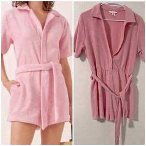 H & M Women’s Small Pink Terry Cloth Romper Shorts Playsuit Robe Coverup EUC